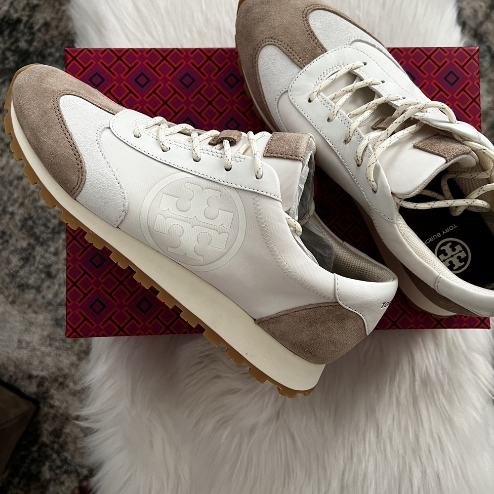 Tory Burch White and Tan Sneakers